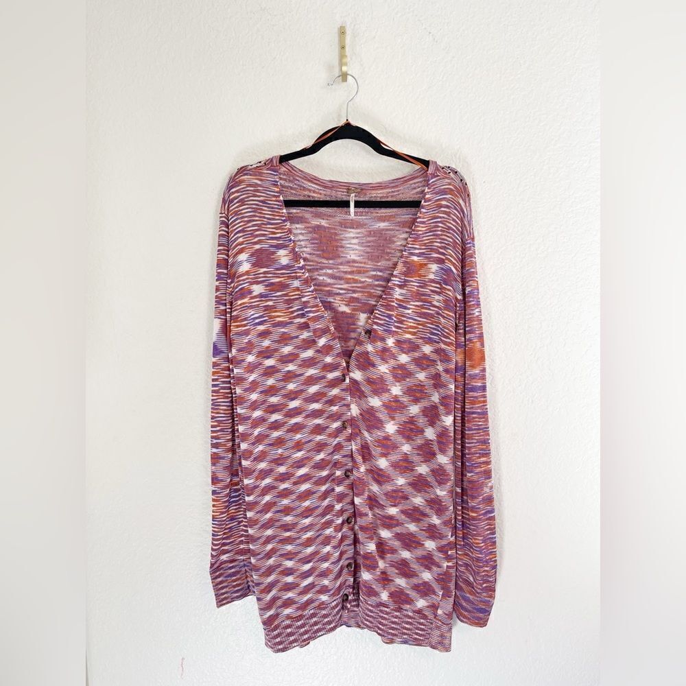 Free People Into The Night LS Tunic Cardigan Sweater Purple Multicolor. Small - Picture 3 of 8
